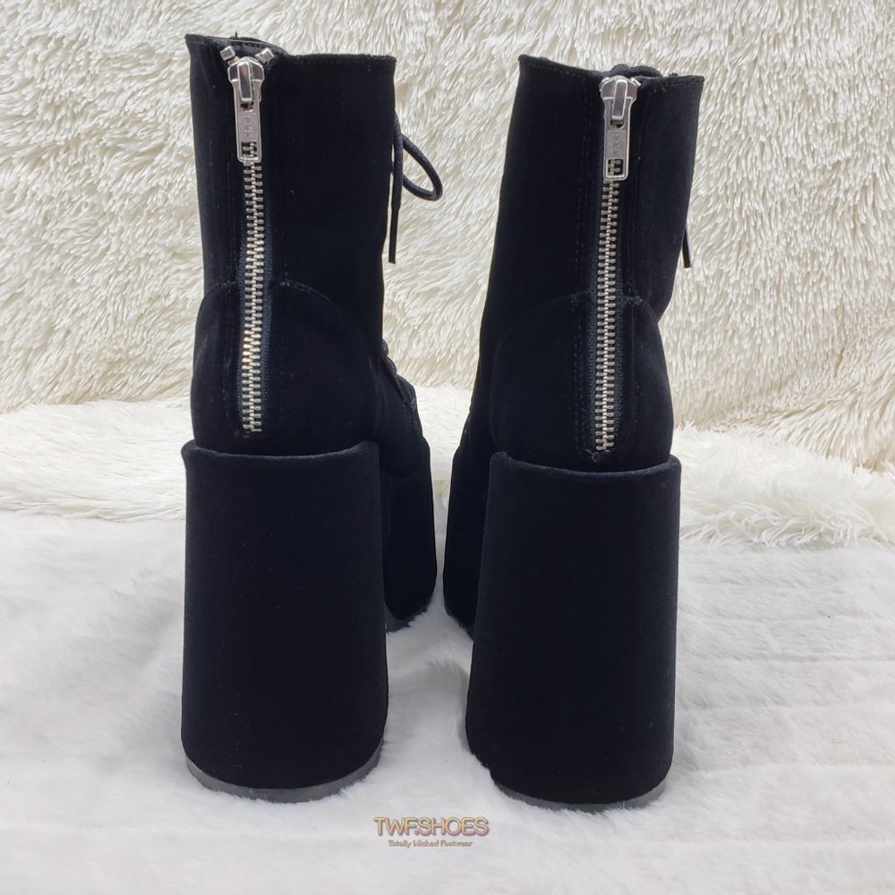 Black Velvet Platform Goth Punk Ankle Boots - Picture 8 of 15